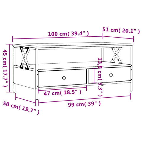 vidaXL Coffee Table Sonoma Oak 100x51x45 cm Engineered Wood