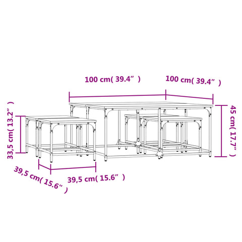 vidaXL Nesting Coffee Tables 5 pcs Black Engineered Wood