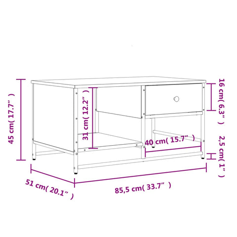 vidaXL Coffee Table Smoked Oak 85.5x51x45 cm Engineered Wood