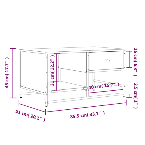 vidaXL Coffee Table Grey Sonoma 85.5x51x45 cm Engineered Wood