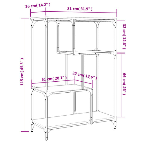 vidaXL Bookshelf Brown Oak 81x36x115 cm Engineered Wood and Steel