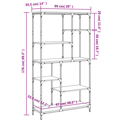 vidaXL Bookshelf Sonoma Oak 99x35.5x176 cm Engineered Wood and Steel