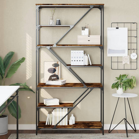 vidaXL Bookshelf Smoked Oak 91x36x176 cm Engineered Wood and Steel