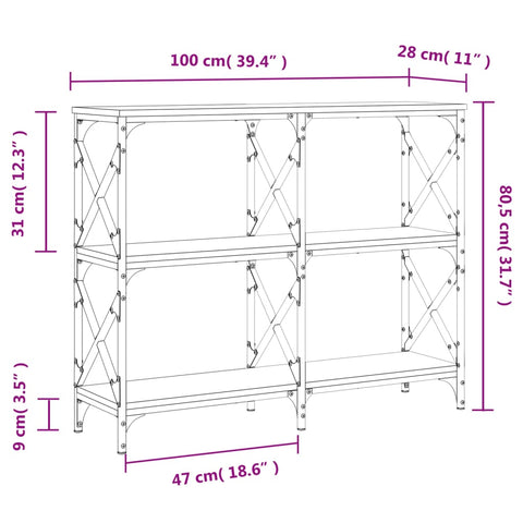 vidaXL Console Table Sonoma Oak 100x28x80.5 cm Engineered Wood