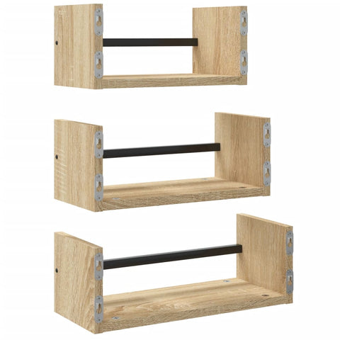 vidaXL 3 Piece Wall Shelf Set with Bars Sonoma Oak Engineered wood