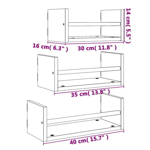 vidaXL 3 Piece Wall Shelf Set with Bars Sonoma Oak Engineered wood