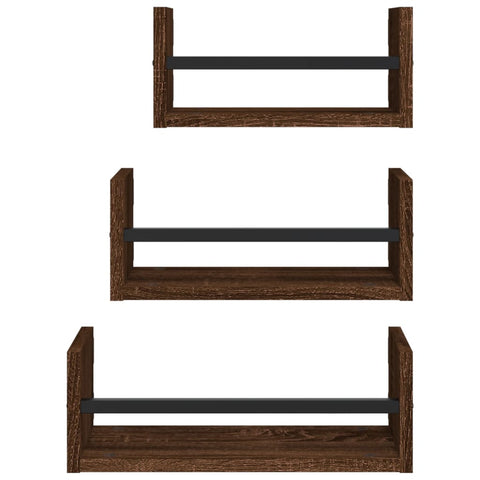 vidaXL 3 Piece Wall Shelf Set with Bars Brown Oak Engineered wood