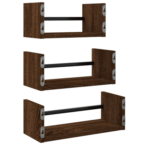 vidaXL 3 Piece Wall Shelf Set with Bars Brown Oak Engineered wood