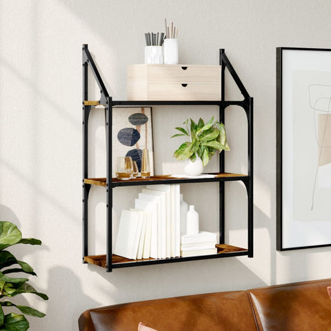vidaXL 3-Tier Wall Shelf Smoked Oak 60x21x78.5 cm Engineered Wood