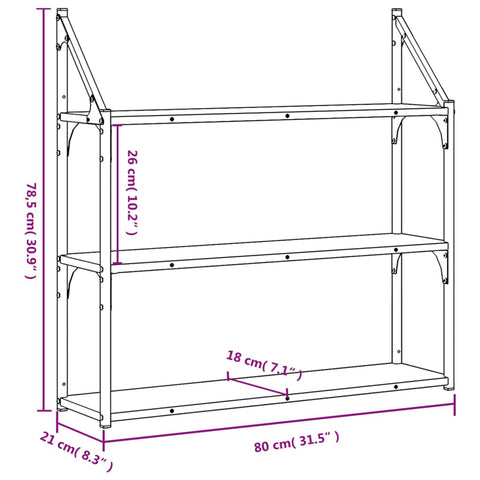 vidaXL 3-Tier Wall Shelf Sonoma Oak 80x21x78.5 cm Engineered Wood