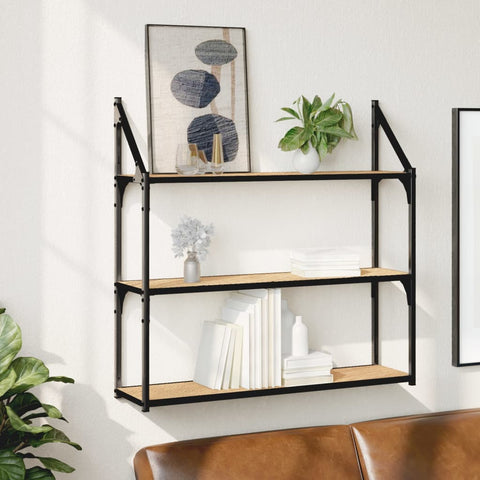 vidaXL 3-Tier Wall Shelf Sonoma Oak 80x21x78.5 cm Engineered Wood