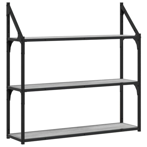 vidaXL 3-Tier Wall Shelf Grey Sonoma 80x21x78.5 cm Engineered Wood