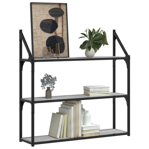 vidaXL 3-Tier Wall Shelf Grey Sonoma 80x21x78.5 cm Engineered Wood