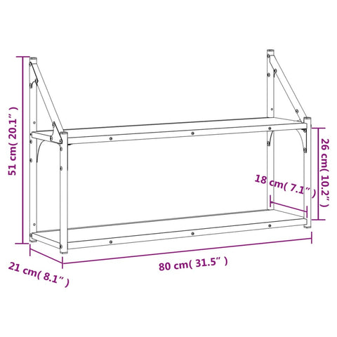 vidaXL 2-Tier Wall Shelf Sonoma Oak 80x21x51 cm Engineered Wood