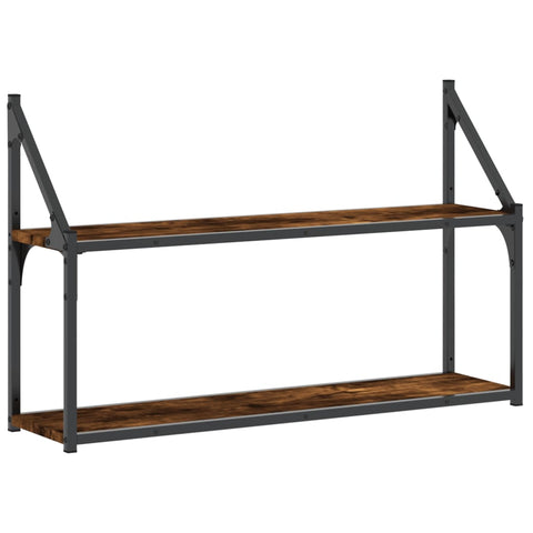 vidaXL 2-Tier Wall Shelf Smoked Oak 80x21x51 cm Engineered Wood