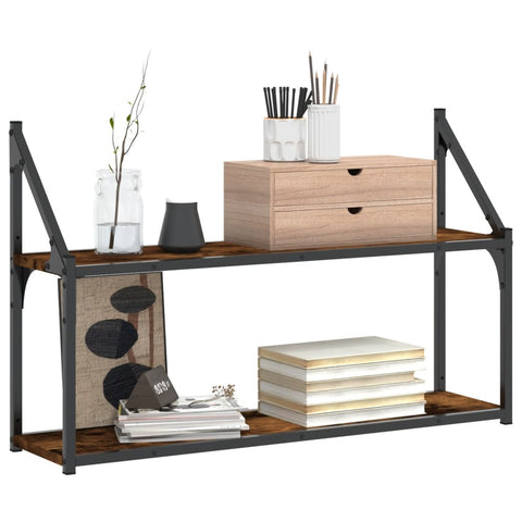 vidaXL 2-Tier Wall Shelf Smoked Oak 80x21x51 cm Engineered Wood