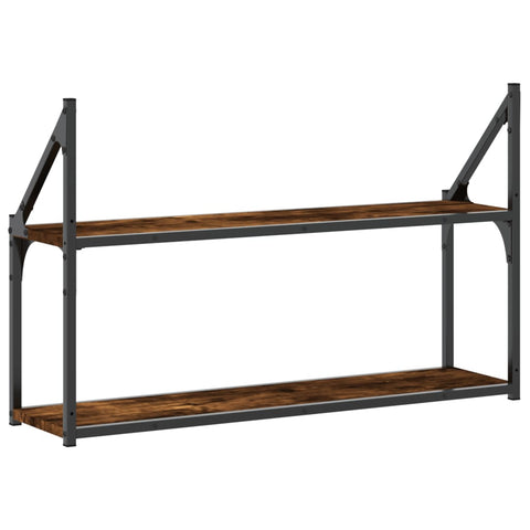 vidaXL 2-Tier Wall Shelf Smoked Oak 80x21x51 cm Engineered Wood