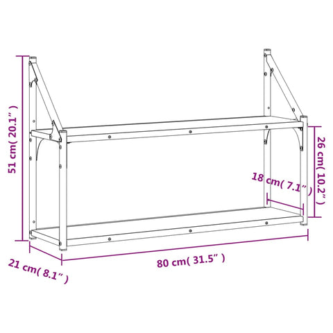 vidaXL 2-Tier Wall Shelf Smoked Oak 80x21x51 cm Engineered Wood