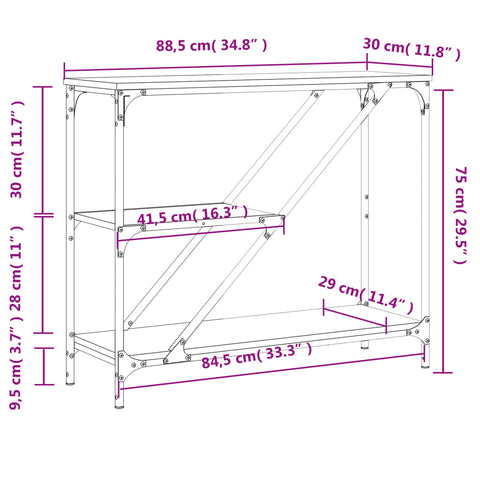 vidaXL Console Table Sonoma Oak 88.5x30x75 cm Engineered Wood
