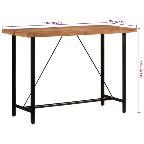 vidaXL Bar Table 150x70x107 cm Solid Wood Acacia and Iron
