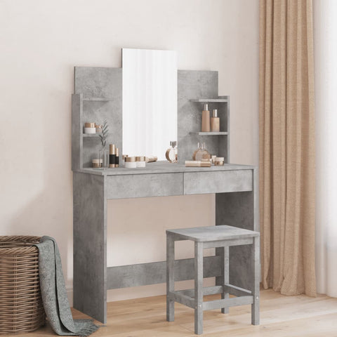 vidaXL Dressing Table with Mirror Concrete Grey 96x39x142 cm