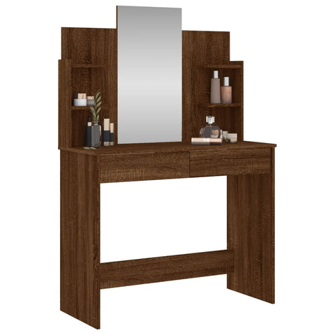 vidaXL Dressing Table with Mirror Brown Oak 96x39x142 cm