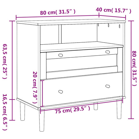 vidaXL Sideboard SENJA Rattan Look Black 80x40x80 cm Solid Wood Pine