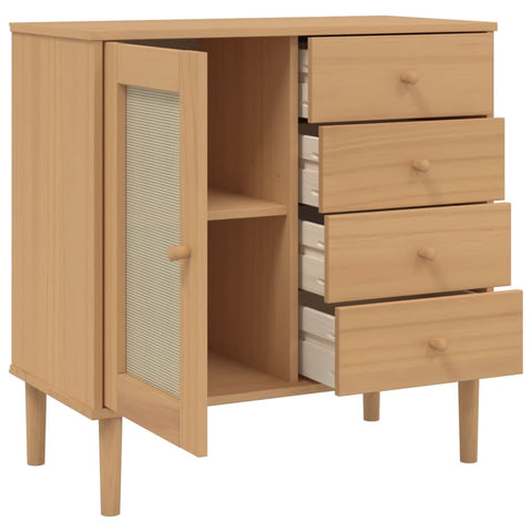 vidaXL Sideboard SENJA Rattan Look Brown 80x40x80 cm Solid Wood Pine