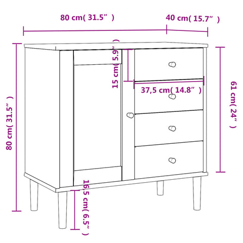 vidaXL Sideboard SENJA Rattan Look Brown 80x40x80 cm Solid Wood Pine