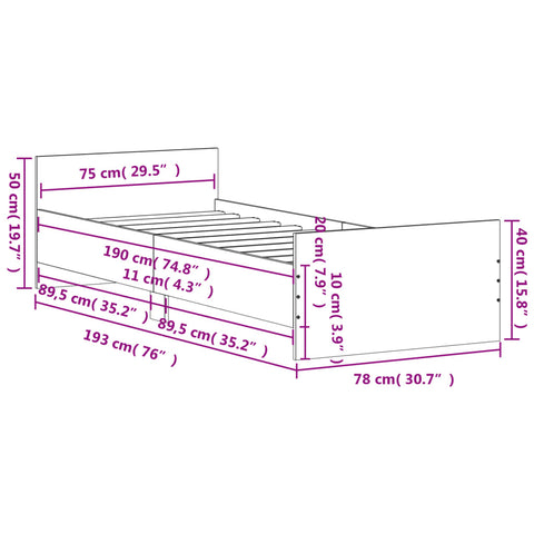 vidaXL Bed Frame without Mattress White 75x190 cm Small Single  Engineered Wood
