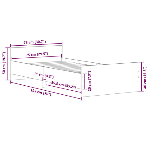 vidaXL Bed Frame without Mattress White 75x190 cm Small Single  Engineered Wood
