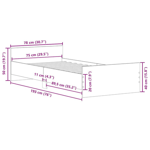 vidaXL Bed Frame without Mattress Concrete Grey 75x190 cm Small Single