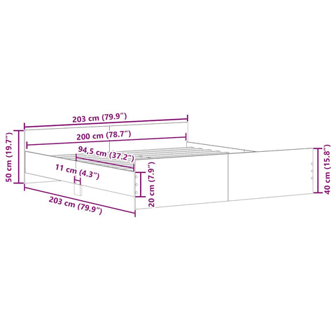 vidaXL Bed Frame without Mattress Grey Sonoma 200x200 cm