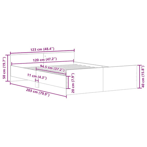 vidaXL Bed Frame without Mattress Brown Oak 120x200 cm