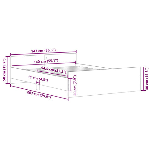 vidaXL Bed Frame without Mattress Smoked Oak 140x200 cm