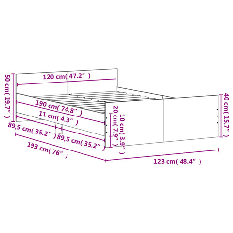 vidaXL Bed Frame without Mattress Concrete Grey 120x190 cm Small Double