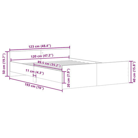 vidaXL Bed Frame without Mattress Concrete Grey 120x190 cm Small Double