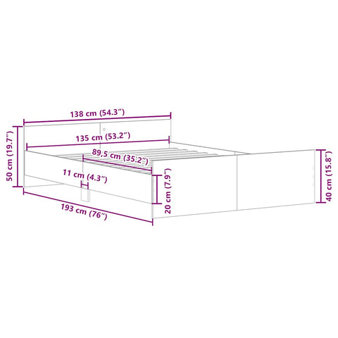 vidaXL Bed Frame without Mattress Grey Sonoma 135x190 cm Double