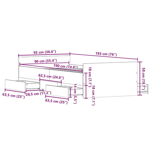 vidaXL Bed Frame without Mattress Concrete Grey 90x190 cm Single