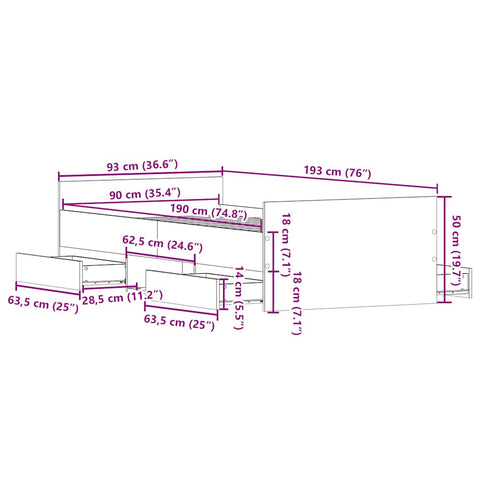 vidaXL Bed Frame without Mattress Grey Sonoma 90x190 cm Single