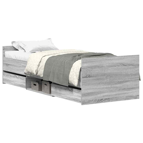 vidaXL Bed Frame without Mattress Grey Sonoma 75x190 cm Small Single