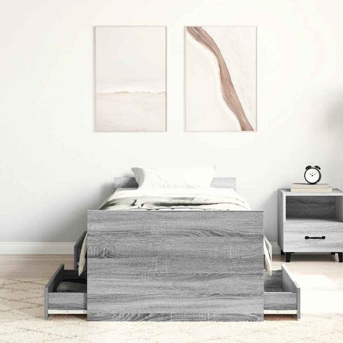 vidaXL Bed Frame without Mattress Grey Sonoma 75x190 cm Small Single