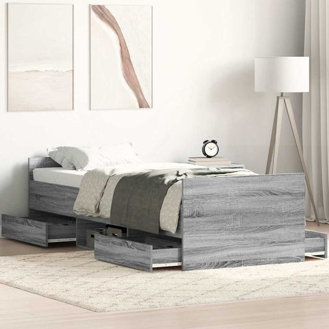 vidaXL Bed Frame without Mattress Grey Sonoma 75x190 cm Small Single