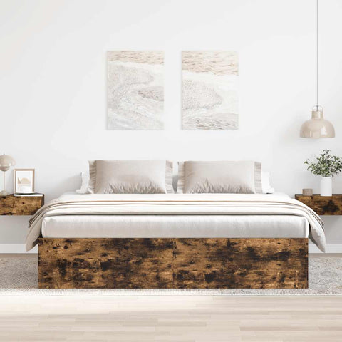 vidaXL Bed Frame without Mattress Smoked Oak 180x200 cm Super King Super King Size
