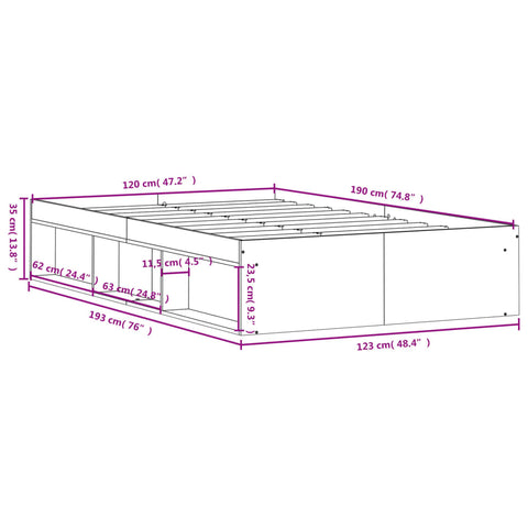 vidaXL Bed Frame without Mattress Brown Oak 120x190 cm Small Double Small Double