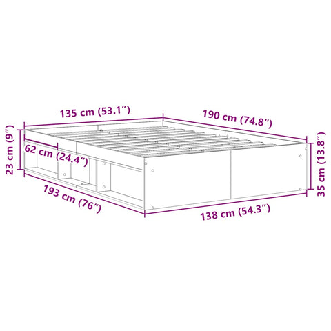 vidaXL Bed Frame without Mattress Concrete Grey 135x190 cm Double Double