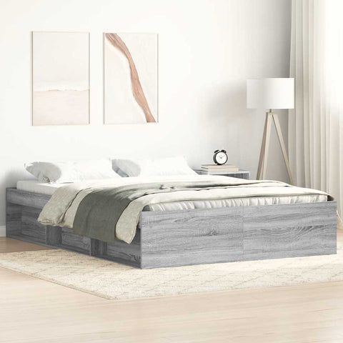 vidaXL Bed Frame without Mattress Grey Sonoma 135x190 cm Double Double