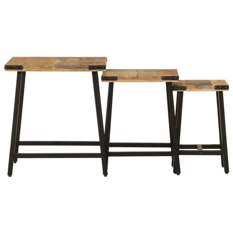 vidaXL Nesting Coffee Tables 3 pcs Solid Wood Mango and Iron