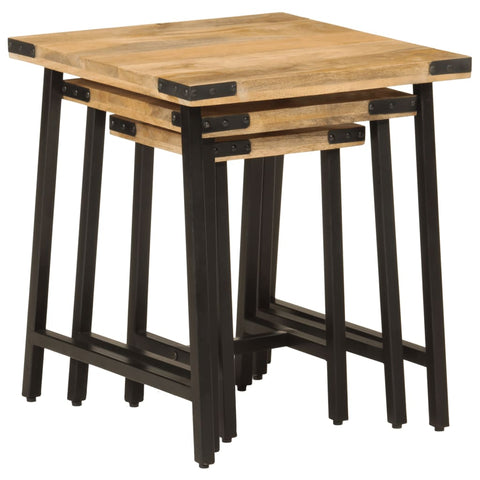 vidaXL Nesting Coffee Tables 3 pcs Solid Wood Mango and Iron