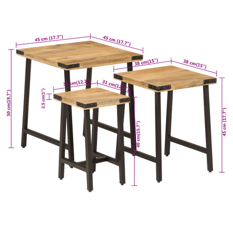 vidaXL Nesting Coffee Tables 3 pcs Solid Wood Mango and Iron